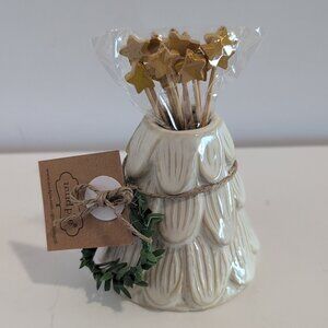 2023 NWT Mudpie Ceramic Christmas Tree Toothpick Holder